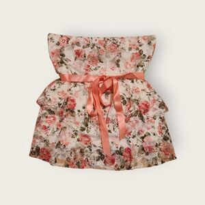 Vintage Y2k pastel pink floral print empire waist ribbon accent ruffle tube top